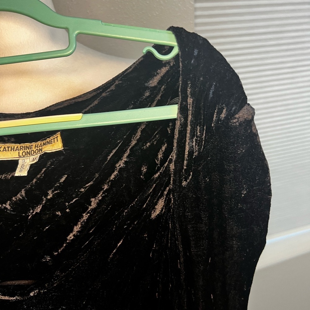 1990s Vintage Katharine Hamnett Black Velvet Wiggle Dress Medium - Picture 14 of 16